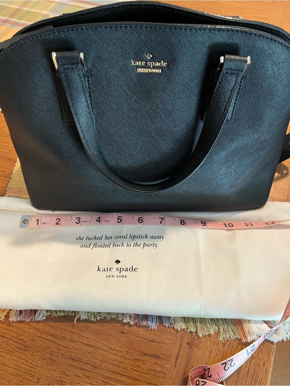 kate spade Black Saffiano Leather Satchel with Gold Logo